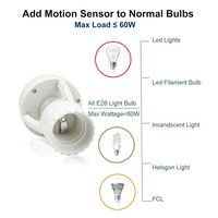 Sensor de Movimiento Infrarrojo Fácil de Instalar, Portalámparas E26/E27, Detección de 360°, Alcance Máximo de 6 m, Retardo Ajustable de 5 a 5 Minutos