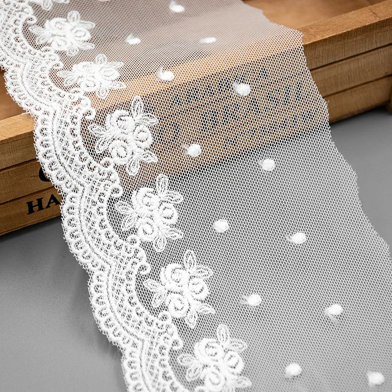Hot Selling Soft Polka Dot Mesh Embroidered Lace Fabric For Skirt Hem