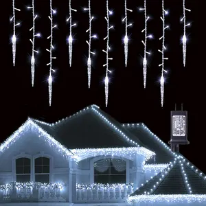 瀑布屋新年万圣节花园庭院装饰8种模式圣诞发光二极管冰柱冰皮顿仙女窗帘串灯