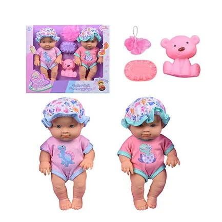 Child Baby Puzzle 2 Pcs 9-Inch Dolls Toys With Fixed Eyes Bath Balls And Soap Bears Pretend Toys For Kids