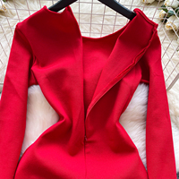 Robe décontractée élégante pour femme, rouge, asymétrique, à manches longues, avec décoration en strass et empiècements en maille, pour les fêtes et le quotidien