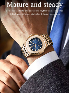 Vendita calda POEDAGAR 613 oro rosa orologio da uomo di lusso Business luminoso impermeabile orologio al quarzo - Product Image 4