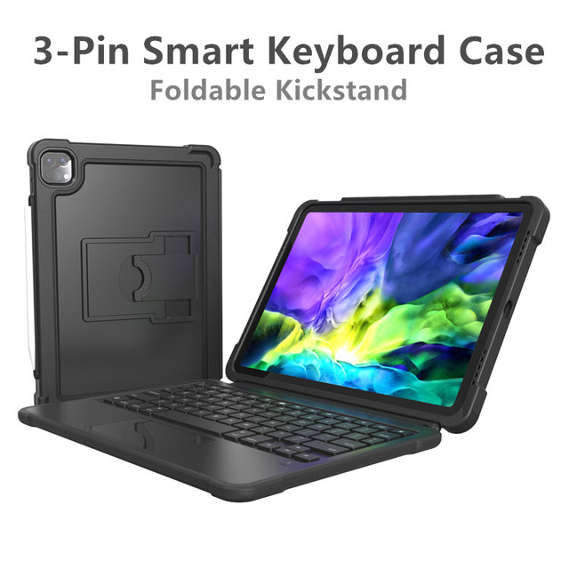 ODM Latest Glass Trackpad Keyboard Case for iPad Smart Connector Detachable Shockproof Rugged TPU Case with Kickstand Adjustable