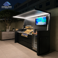Module de cuisine extérieur intelligent et extensible en acier galvanisé, avec toit LED rétractable télécommandé, support TV intégré et îlot barbecue