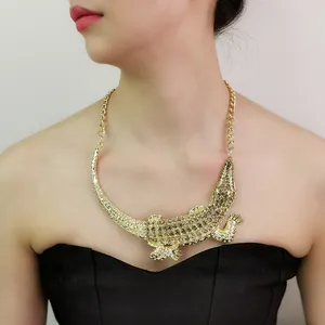 Overdreven Nieuwe Krokodil Statement Kettingen Afrikaanse Sieraden Mode Strass Dier Choker Ketting Voor Vrouw Accessoires