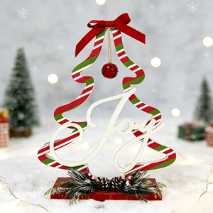 Skema Warna Natal Klasik Dekorasi <span class=keywords><strong>JOY</strong></span> Berbentuk Pohon Bergaris (Termasuk Lonceng dan Alas Kerucut Pinus) - Product Image 3