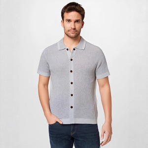 Camicia da uomo con colletto cubano alla moda <span class=keywords><strong>Cardigan</strong></span> lavorato a maglia camicia estiva Casual a righe verticali in maglia <span class=keywords><strong>Polo</strong></span> da uomo - Product Image 3