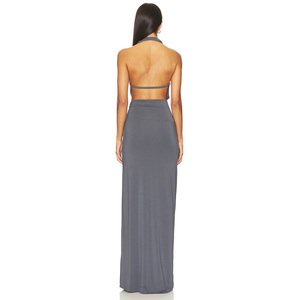 Nouvelle Robe de Soirée Formelle pour Femme, Col Halter, Dos Nu, Couleur Unie, Taille Naturelle, Boucle <span class=keywords><strong>Triangulaire</strong></span>, Cordon Élastique - Product Image 3
