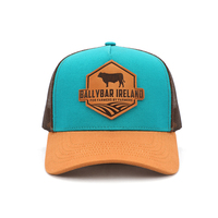Gorra Trucker de Malla de Sarga de Algodón de 5 Paneles para Adulto, de Alta Calidad, Personalizada OEM, al por Mayor, con Visera Curva y Logotipo de Parche de Cuero, Gorra Deportiva