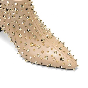 Stivaletti da Donna Personalizzati <span class=keywords><strong>Nude</strong></span> con Punta Affusolata, Borchie Dorate, Tacco Grosso, Rialzo Interno, Eleganti e alla Moda, Autunno Estate - Product Image 6