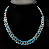 Collier Hip Hop avec chaîne en diamant bleu, mode Hip Hop, chaîne en cristal, strass complet, bijoux de luxe pour femmes et hommes, 10mm, 13mm