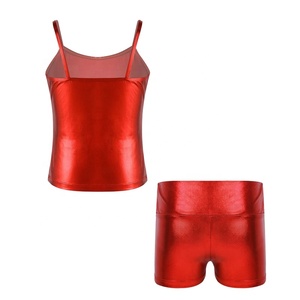 ชุดเต้นรำบอลรูมลาตินสำหรับเด็กผู้หญิงอายุ 4-14 ปี เสื้อกล้ามเมทัลลิกพร้อมกางเกงขาสั้น ชุดออกกำลังกาย ยิมนาสติก แข่งขัน โชว์ในโรงเรียน - Product Image 3