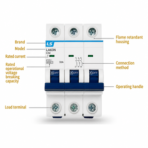 Interruptor Automático Miniatura (MCB) Original LS Electric LA63N, Interruptor <span class=keywords><strong>de</strong></span> Aire 1P 2P 3P 4P Curva B C D 6-63A 6kA 230-415V CA, Riel DIN - Product Image 2