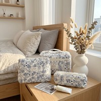 Ensemble de trousses de toilette en coton matelassé de style coréen avec logo personnalisé, imprimé floral, 3 pièces, organiseur de voyage