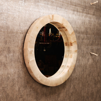 Miroir mural rond pour projet hôtelier, cadre en pierre d'onyx naturelle, rétroéclairage LED, miroir mural