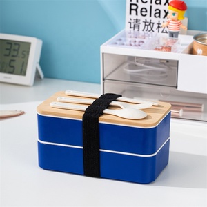 Custom Logo High Quality Reusable BPA Free Japanese Kid Bento Lunch Box Double Layer Lunch Box With Bamboo Lid