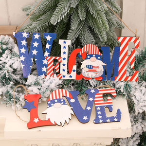 Nuevo comercio transfronterizo entre Estados Unidos Decoraciones para el Día de la Independencia/Día Nacional, colgadores de puerta con letras de madera, decoraciones creativas de bienvenida para centros comerciales - Product Image 4