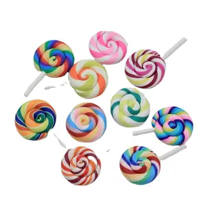 Hot Kawaii Thu Nhỏ Đất Sét Polymer Cầu Vồng Lollipop Cho Điện Thoại Trang Trí Thủ Công Làm Album DIY