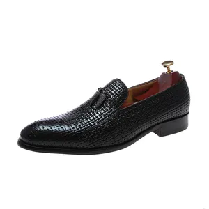 Zapatos de vestir de cuero genuino para hombre, calzado clásico, italiano, líder negro