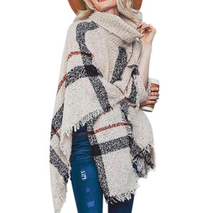 Turtleneck Tassel Poncho Women Knitted Cape with Fringe Oversized High Neck Sweater <strong>Wrap</strong> Loose Fit Winter Shawl <strong>Jumper</strong> Top - Product Image 4
