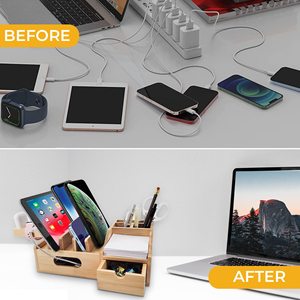Estación de Carga de Bambú Artesanal con Soporte para Reloj y Compartimentos de Almacenamiento para Escritorio - Product Image 4