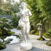 Statue personnalisée faite à la main en marbre blanc, déesse du vent / statue d'aura, sculpture figurative néoclassique sur mesure avec draperie ondulante, bouquet de roses