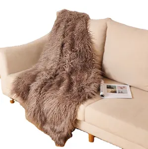 Nordic trendy fake Mongolian long pile fur blanket throw for bedroom high quality blanket factory fur throw blanket