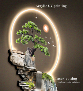 Reloj de Pared LED Acrílico, Decoración de Estilo Art Deco, Pintura de Paisaje para Sala de Estar, Arte de Pared con Función para Colgar - Product Image 6