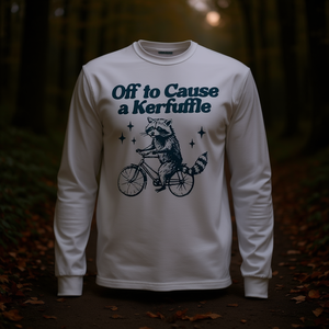 T-shirt a maniche lunghe unisex con stampa serigrafica del meme Raccoon Tomfoolery, girocollo, per attività promozionali per adulti - Product Image 2