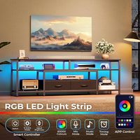 Meuble TV LED moderne de 63 pouces pour téléviseurs de 65/70 pouces, avec étagères ouvertes, rangement, cheminée électrique et éclairage LED