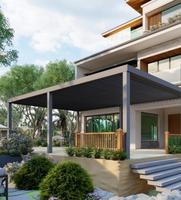 Gazebo de Jardín de Lujo, Techo de Patio Bioclimático Motorizado de Aleación de Aluminio, Pabellón con Rejillas y Canaletas Integradas