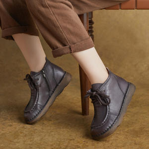 Bottines à talon plat, automne-hiver, neuves, faites à la main, en cuir véritable, style ethnique, rétro, fermeture éclair latérale, bottines plates - Product Image 3