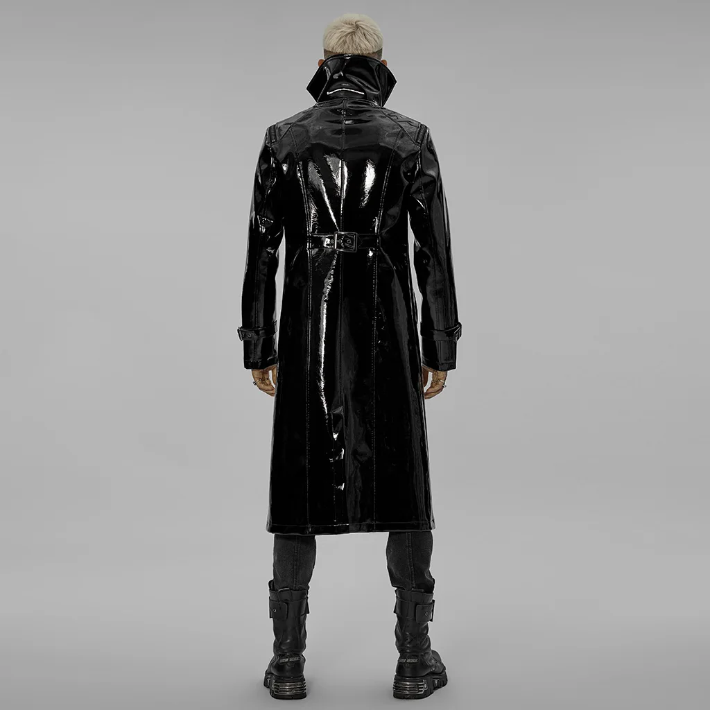 Punk Rave WY-1447DQ original design autumn winter fashion trending windproof warm black cool goth patent leather long coat