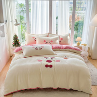 Ensemble de literie d'hiver pour enfants de haute qualité, en peluche de mouton kawaii, broderie de dessin animé, 4 pièces, motif animal