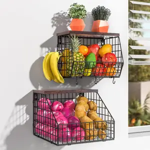 Multifunctionele Keuken Aanrecht Stapelbare Muur Gemonteerde Hangende Mand 2 Tier Fruitschaal Fruitmand