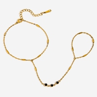 Pulsera de Cadena para Mano con Zirconia Negra Clásica, Chapada en Oro de 18K, de Acero Inoxidable, con Certificación CE
