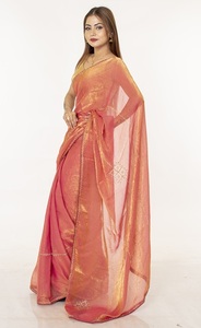 Sari de Seda Tradicional de Diseño con Fina Bordado Dorado, Prenda Étnica Elegante para Bodas, Celebraciones y Festividades - Product Image 3
