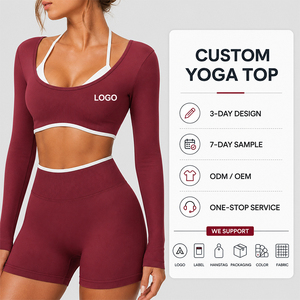 Camiseta de Yoga sin Costuras para Mujer, Manga Larga, Efecto Dos Piezas, Espalda en U Profunda, Camiseta Deportiva Moldeadora para Pilates, Gimnasio y Entrenamiento - Product Image 1