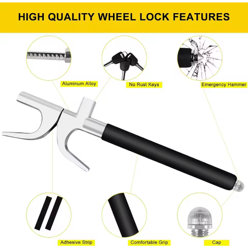 ZT Brand Universal Car Steering Wheel Lock - Anti-Theft Adjustable Retractable Vehicle Security Devi