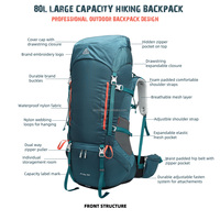Logo personnalisé grande capacité 80L sac à dos de randonnée ergonomique Sports de plein air sac de transport étanche avec couverture de style vintage