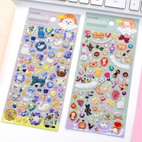 Feuilles d'autocollants en cristal floraux Kawaii pour animaux de compagnie, mini figurines de chat et de lapin, autocollants tridimensionnels éducatifs, cadeaux promotionnels faits à la main