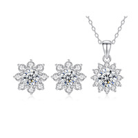 Parure de bijoux en argent sterling S925 avec moissanite, motif tournesol, collier et boucles d'oreilles fleur flèche 8-en-8, adaptée aux femmes