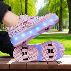 Childrens Roller Shoes Light Up With Wheels For Kids Size 29-41 TPU Outsole Pu Lining Double Row Wheel - Product Image 3