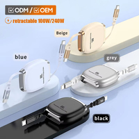 Câble de données USB-C rétractable 100W 240W, cordon de charge magnétique Type C, 7 longueurs réglables, accessoires pour téléphone, vente en gros