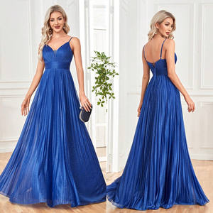 Kadınlar için lüks önlükler Abiye V Yaka Kolsuz Saten Uzun Parti Balo Elbiseleri Zarif Nedime Elbisesi Düğün - Product Image 5