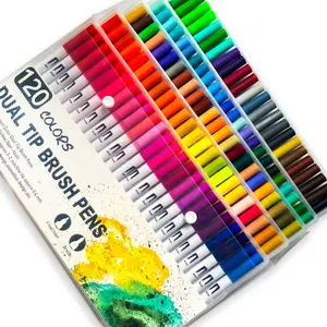 수채화 펜 브러시 마커 듀얼 팁 Fineliner 그리기 색칠 아트 마커 120 색 펜