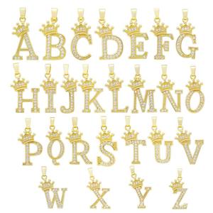 Personalizzato bianco strass intarsiato corona lettera <span class=keywords><strong>A-Z</strong></span> 26 alfabeto iniziale oro ottone ciondolo <span class=keywords><strong>Charm</strong></span> per la creazione di gioielli fai da te - Product Image 1