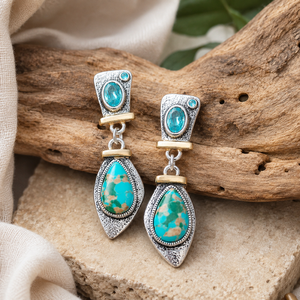Orecchini testurizzati di colore blu-verde, gioielli retrò da donna per tutti i giorni, ideali come regalo. - Product Image 6