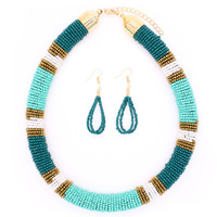 Ensemble collier ras-du-cou et boucles d'oreilles faits main en perles de rocaille pour femme, style bohème ethnique tribal, en alliage, bijoux pour vacances et soirées