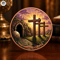 Pièce de monnaie en cuivre pur 999 de 1 oz, imprimée en couleur 2D, commémorative religieuse, Croix de la Résurrection et Tombe vide